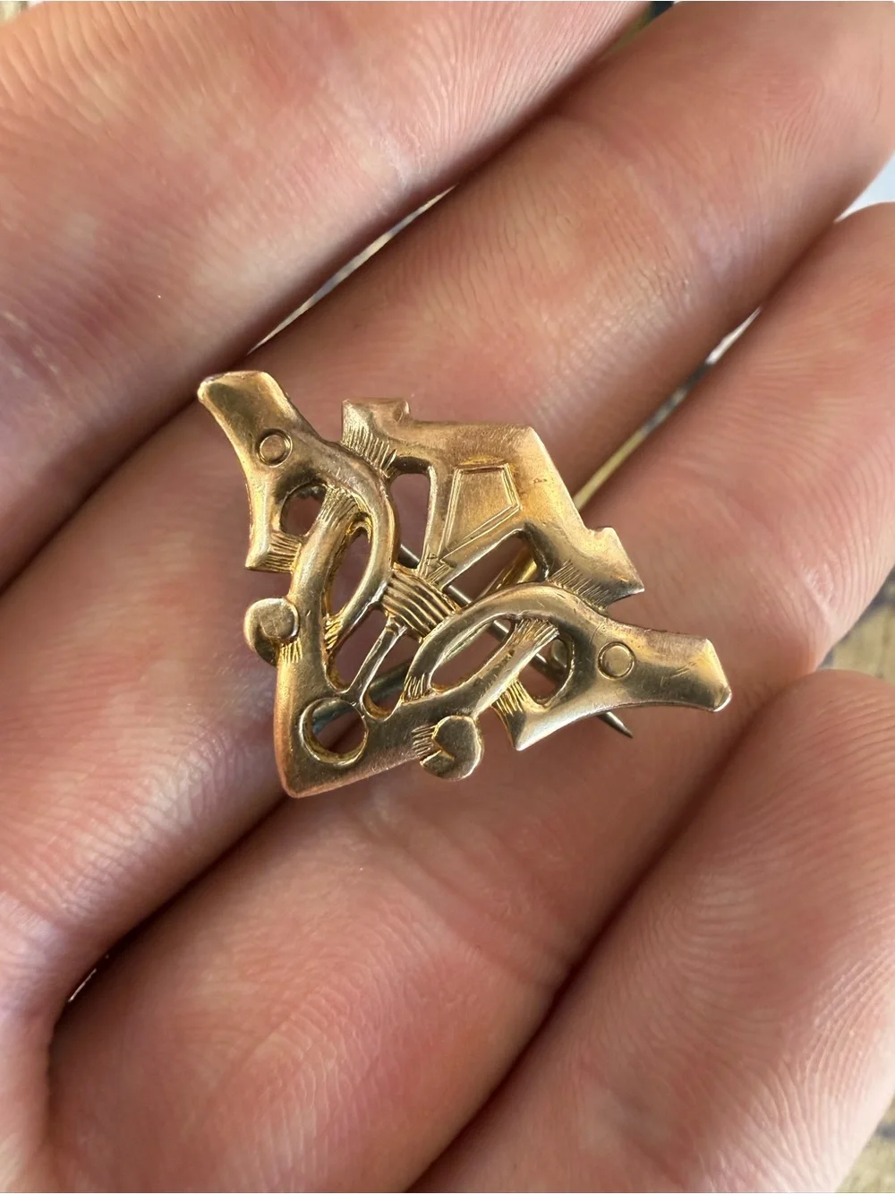 Antique Victorian Gold-Tone Watch Holder Brooch
